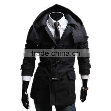 Hot Sale Cotton and Polyester Mixed Stand Collar With Hat Black and Gray 4 Size for Choice Woolen Men Coat Clothing photo-2