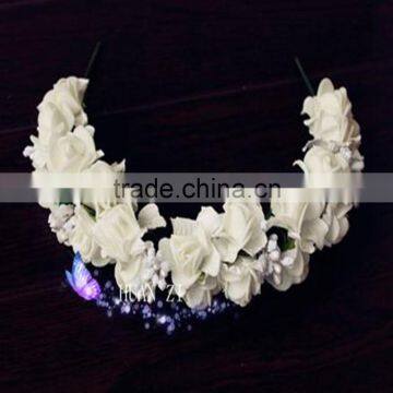 Rose Flower Headband Wedding Double Row Floral Garland Hairband photo-4