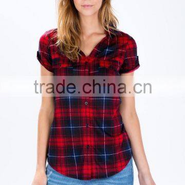 Adorable Dolled up Short Sleeve Plaid Shirts Latest Shirt Designs for Women photo-3