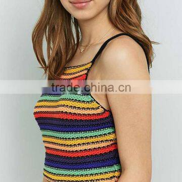 Distinctive Off-the-shoulder Spaghetti Straps Rainbow Midriff Cropped Cami Tank photo-4