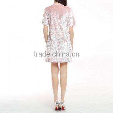 Pleuche One-piece Street Autumn Dresses Ladies Pink Dress photo-2