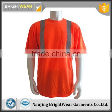 Manufacturer mens high visibility orange short sleeve chest pocket reflective safety T-shirt