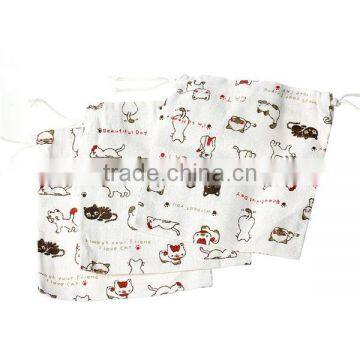Cotton & Linen Cloth Jewelry Bags Drawstring Off-white Cat Pattern 16cm x 14cm photo-3