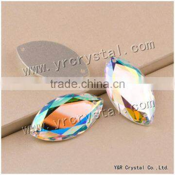 Sew on Fish Eye ab Rhinestones Beads Crystal Glass Beads AB Color With Two Holes or Not photo-5