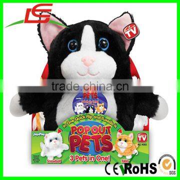Wholesale Pop Out Pets Tuxedo Snowball Tabby Cats Stuffed Animals 3 In 1 Reversible Plush Toy