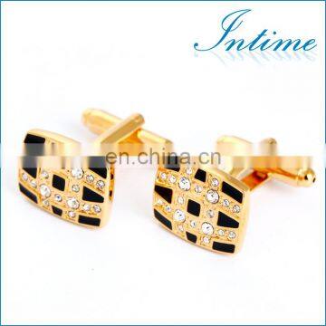 Black and Gold Grid Rhinestone Shirt Men Cufflinks Crystal