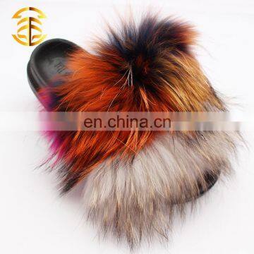 New models custom Popular design colorful fur slippers for women