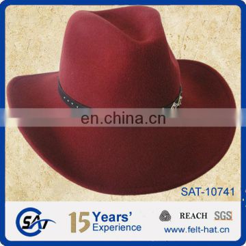 wholesale dark red wool felt cowboy hat for travel, outdoor hat