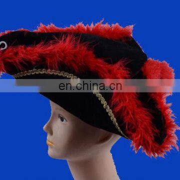 Revolutionary War Deluxe Colonial Tricorn Hat / Pirate Hat with red feather