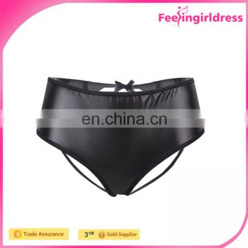 Fast Shipping Black Open Crotch Lace Open Back Ladies Sexy PVC Underwear