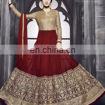 Red Colored Pure Georgette Heavy Designer Suit.