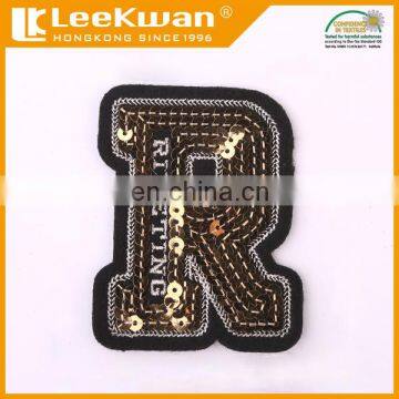 Letter R design sequins embroidered patch/badge for clothing