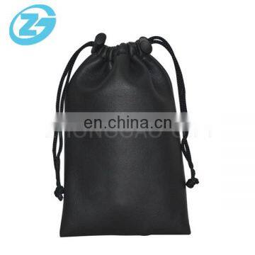 Custom Small or Big Size Black PU Leather Earphone Headphone Drawstring Pouch Bag