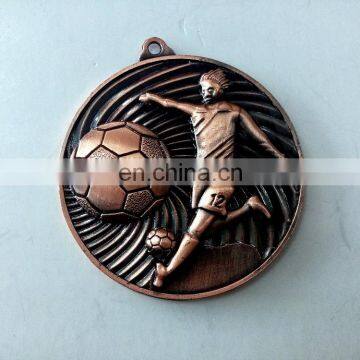 Antique bronze plating zinc alloy custom commemorative medal with 3D football pattern