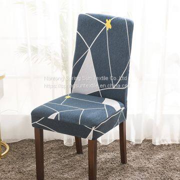 Navy Blue Printed Stretch Dining Room Chair Covers Soft Removable Dining Chair Slipcover
