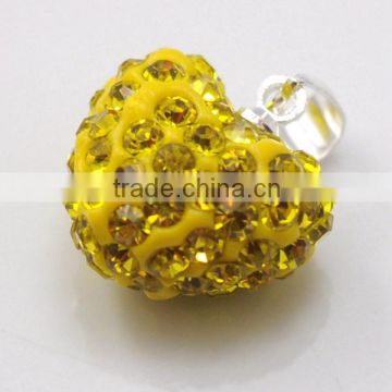 wholesale new arrival Shamballa Pendant Wholesale Heart Shape New Arrival 15MM Yellow Crystal Clay Pendant For DIY Jewelry