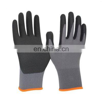 15 Gauge nylon spandex liner Comfortable black glove nitrile with coating sandy finish