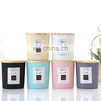 Creative Multi-color Frosted Transparent, Black White Candle Jars With Wooden Lids/