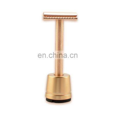 Men Personal Care Biodegradable Golden Brass Safety Razor Stand Set