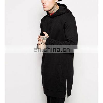 Side zipper Long line black pullover hoodie custom made hoodies for men Sweatshirts with printing or Embroidery logo