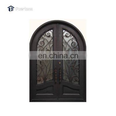 Simple Design Wrought Sheet Iron Double Door arched wrought iron door