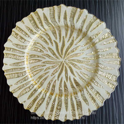 Luxury Events White And Golden Colored Charger Glass Under Plate For Wedding Table