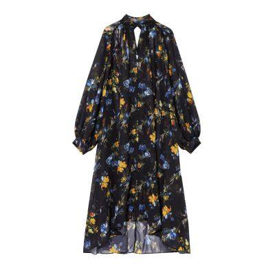 French printed loose casual hanging neck mid length dress for women