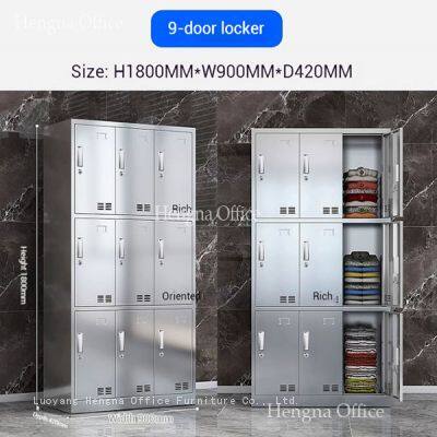 9 Door Stainless Steel Locker | Large Storage Capacity & Tag Label Holder | Factory Changing Room - Bulk Price
