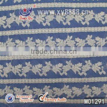 Foshan City Factory Bar Code Style Embroidery Mesh Lace Fabric