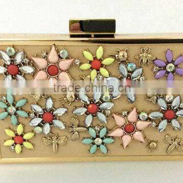 2015 Euro best seller acrylic flower embellished evening wedding bag