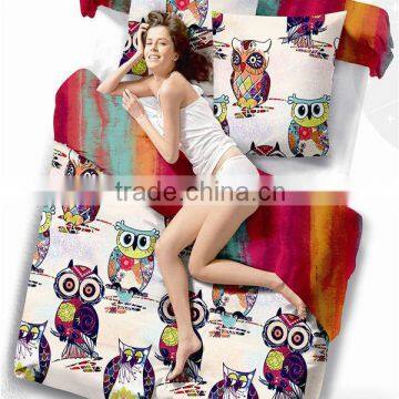 Reactive Dye Print Owl Bedding Cotton Child Duvet Cover Bed Set 205TC In White Color