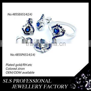 New model jewelry set with small blue zircon setting silver jewelry costume jewelry set