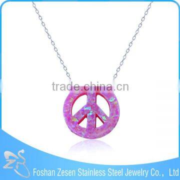 Factory wholesale peace logo chinese opal pendant 925 sterling silver necklace