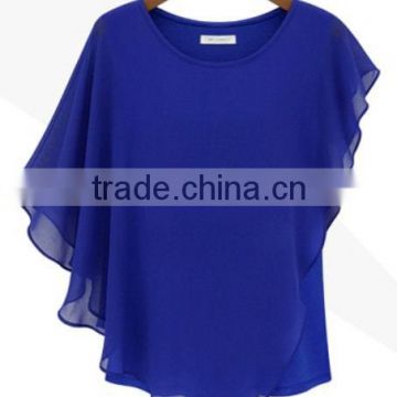 2014 Ladies new fashion two layer batwing sleeved chiffon blouse