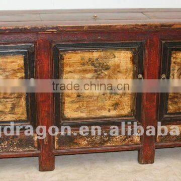 Chinese antique furniture pine wood three door Mongolia cabinet