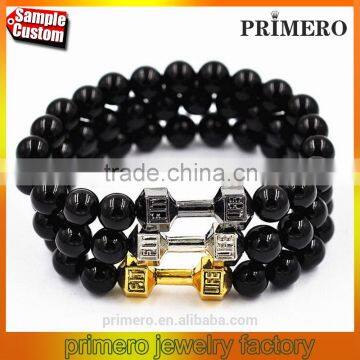 Unisex New Arrival 18k plated Barbell Jewelry Turquoise Beads Prayer Dumbbell Bracelets