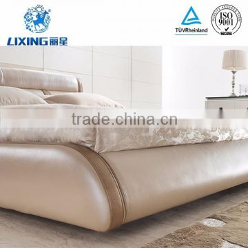 Good Quality Fashionable Leather Wooden Double Bed Designs