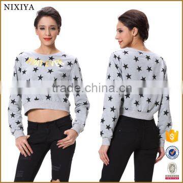 Newest Lady letter And Star printing long sleeved top for girls