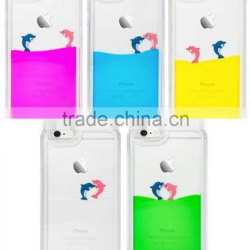 Swimming Floating Dolphin Fish Liquid Novelty Hard Phone Case For iPhone 6s 6 plus