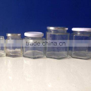 empty hexagon glass honey jar with metal lid 45ml 80ml 120ml 180ml 280ml 380ml