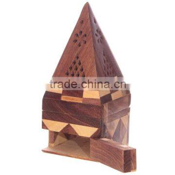 VINTAGE PYRAMID WOODEN INCENSE BURNER-DECORATIVE WOODEN INCENSE NWIB002