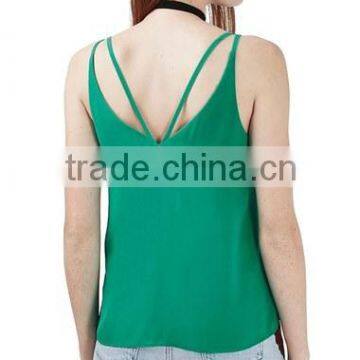 Ladies Double Strap V-Back Fancy Spaghetti Strap Camisole Tops photo-3