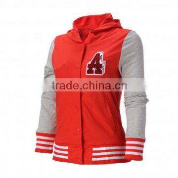 female's bright color hoody varsity jacket with rib cuff&bottom