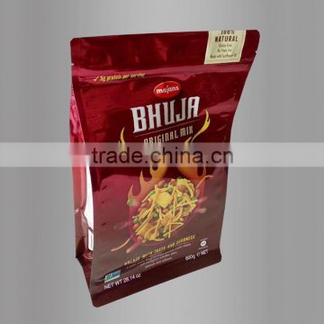 custom printed food packaging quad seal flat bottom gusset pouch