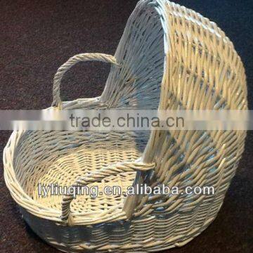 LARGE NICE WHITE WICKER BABY BOY GIRL BASSINET BASKET SHOWER GIFT CENTERPIECE