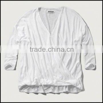 Women Latest Fashion Blouse Design Chiffion Draped Wrap Blouse 2015 photo-3