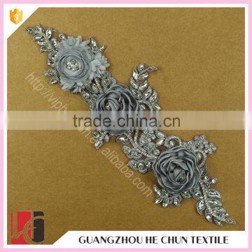 HC-4860-1 Hechun 2017 Dyeing Gray Bling Crystal Bridal Lace Applique Pattern