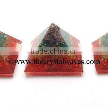 7 Chakra Alligned Orgone Pyramids With Dyed Quartz Chips