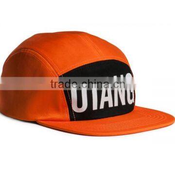 High Quality Plain Orange Printed 5 Panel Cap Flat Brim Custom Logo 5 Panel Hat