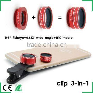 For iPhone iPad Samsung Galaxy Note IV 5 S6 edge gadgets innovative selfie 0.63x wide/198 fisheye/15x macro camera lens